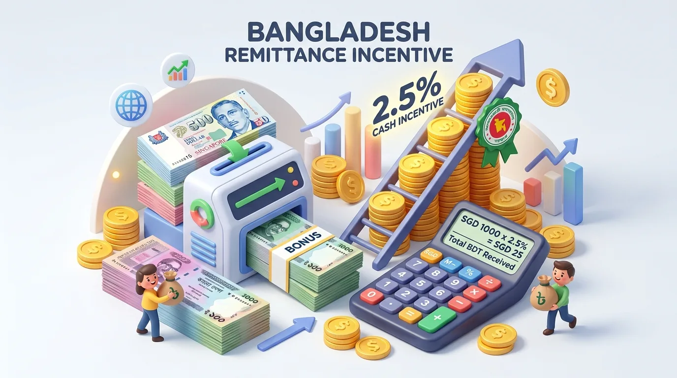 সিঙ্গাপুর ডলার ২.৫ শতাংশ সরকারি নগদ রেমিট্যান্স প্রণোদনা হিসাব
