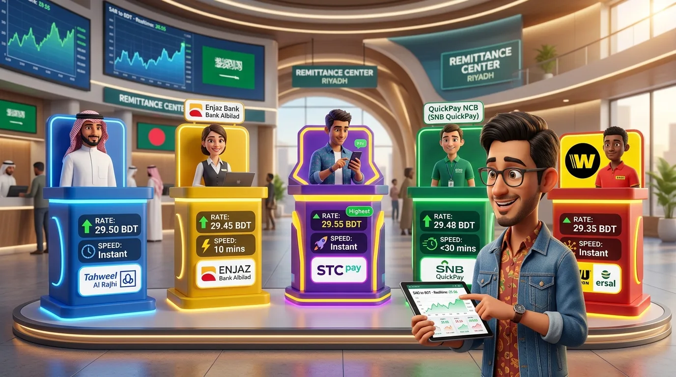 সৌদি আরবের শীর্ষ এক্সচেঞ্জ ও ব্যাংকের রিয়াল রেট তুলনা ২০২৬