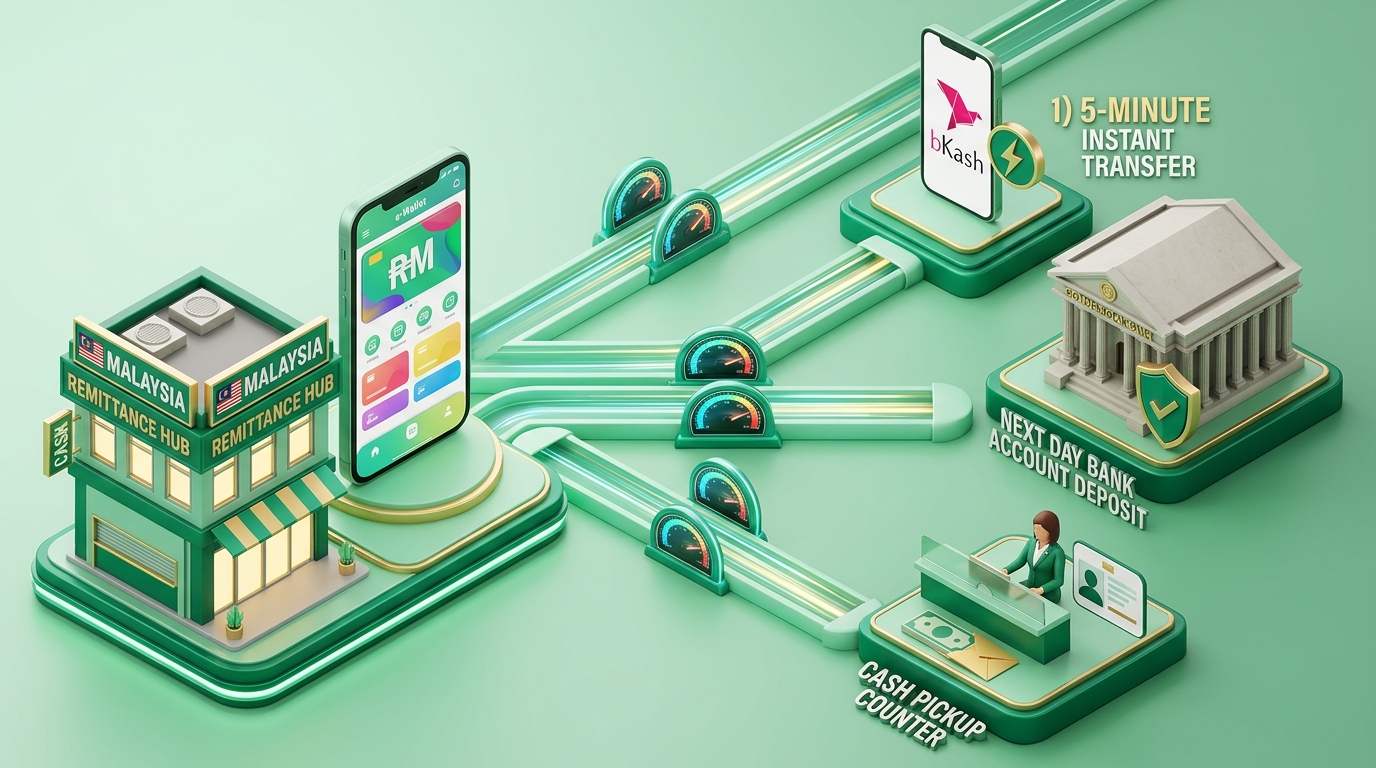 Official Remittance Pathways from Malaysia to Bangladesh - মোবাইল অ্যাপ, ব্যাংক ও ক্যাশ কাউন্টার চ্যানেল