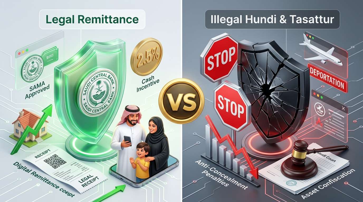Official Legal Remittance vs Illegal Saudi Hundi and Tasattur 3D Chart Official Legal Remittance vs Illegal Saudi Hundi and Tasattur - বৈধ রেমিট্যান্স বনাম হুন্ডির নিরাপত্তা বিশ্লেষণ