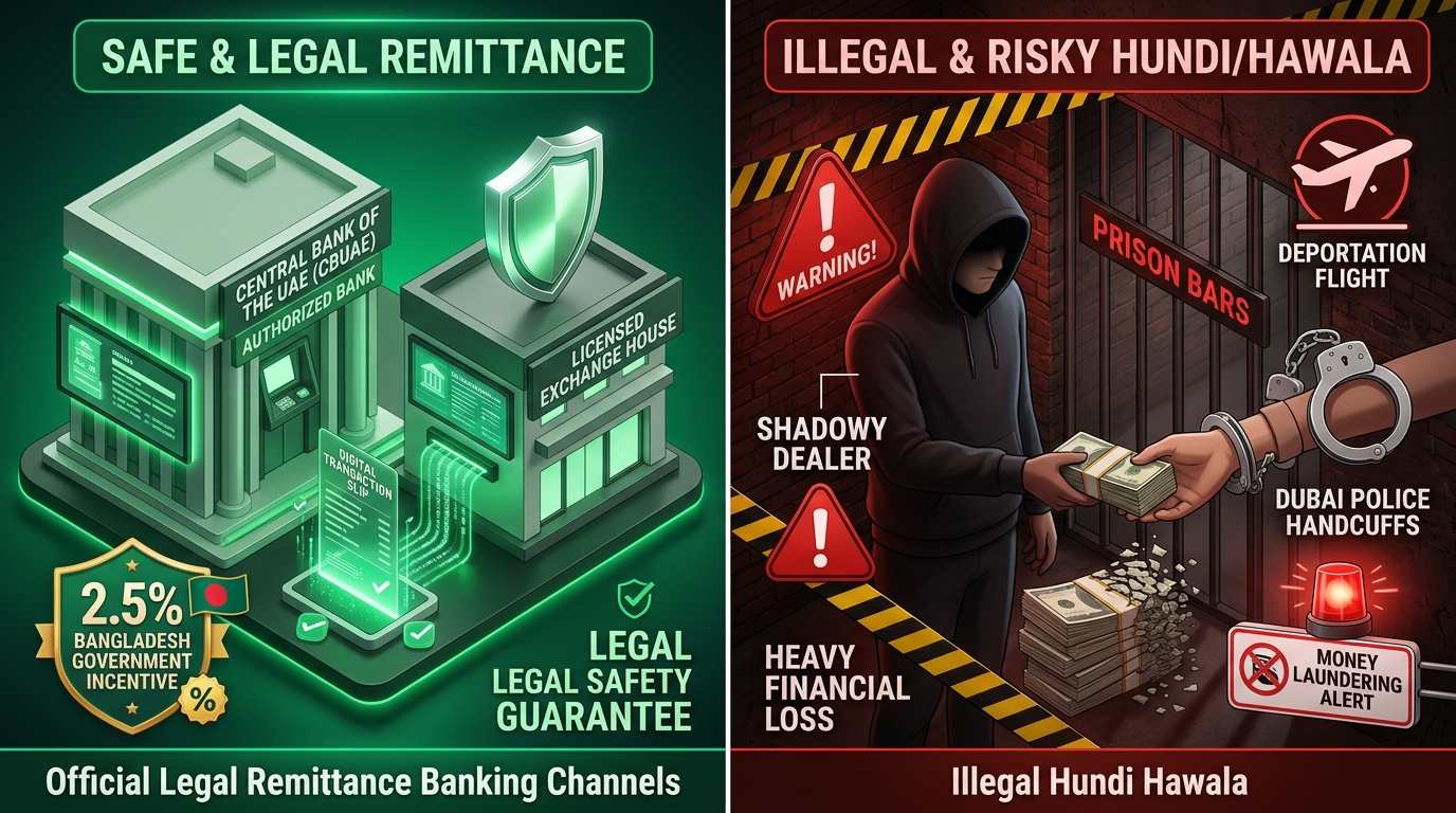 Official Legal Remittance vs Illegal UAE Dubai Hundi and Hawala - বৈধ রেমিট্যান্স বনাম হুন্ডির নিরাপত্তা বিশ্লেষণ